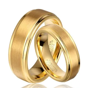 1 Pair 8mm/6mm Gold Tungsten Carbide Engagement Ring Set For Couples