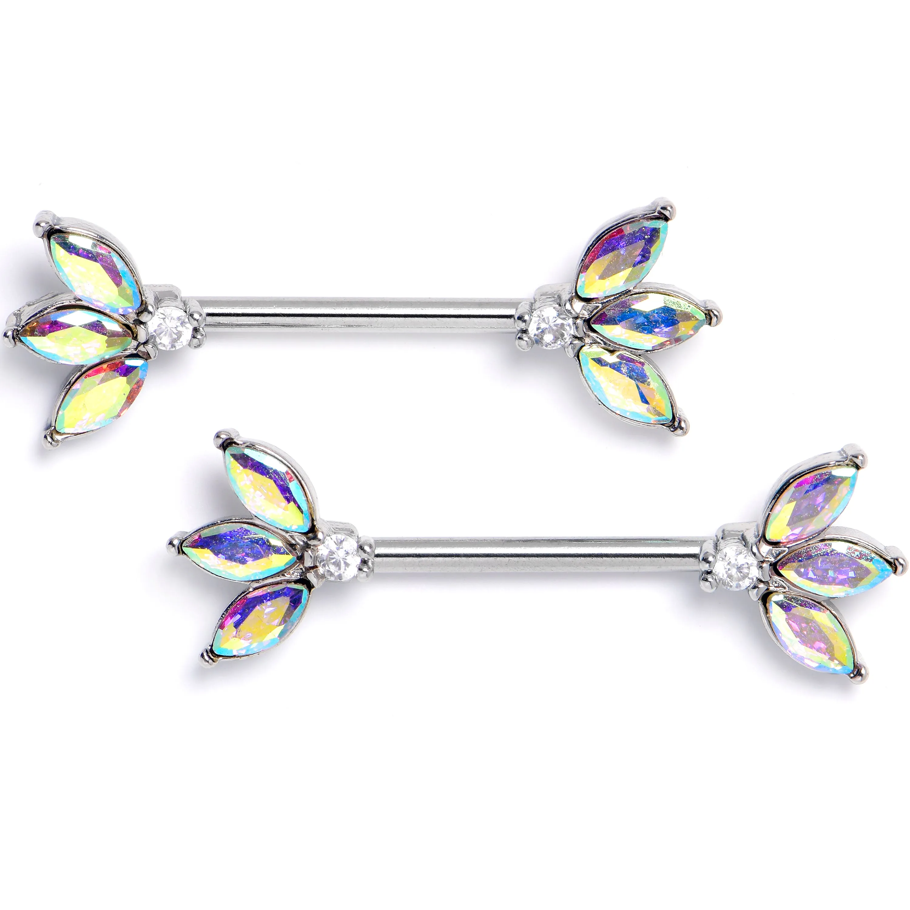 14 Gauge 9/16 Aurora Gem Fashion Fan Mini Barbell Nipple Ring Set