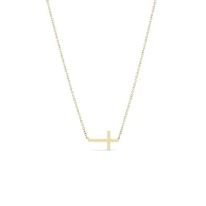 14k Gold Small Horizontal Cross Necklace