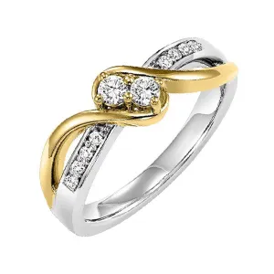 14KT White & Yellow Gold & Diamond TWO Stone Jewelery Fashion Ring  - 1/2 ctw