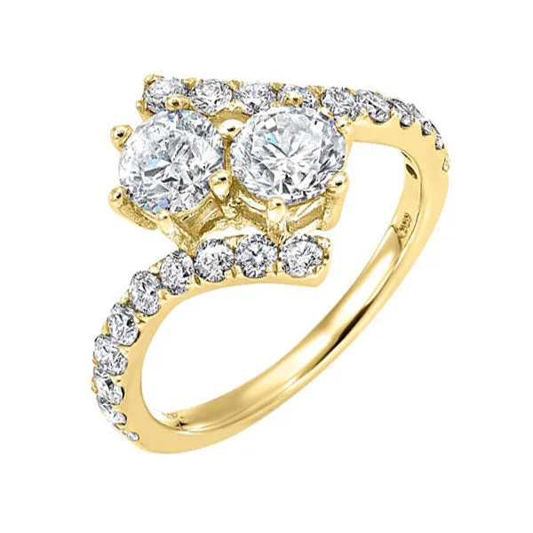 14KT Yellow Gold & Diamond TWO Stone Jewelery Fashion Ring  - 3/4 ctw