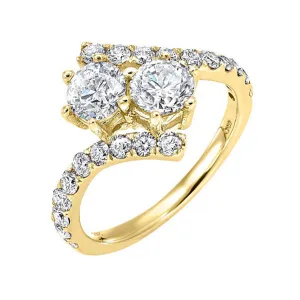 14KT Yellow Gold & Diamond TWO Stone Jewelery Fashion Ring  - 3/4 ctw