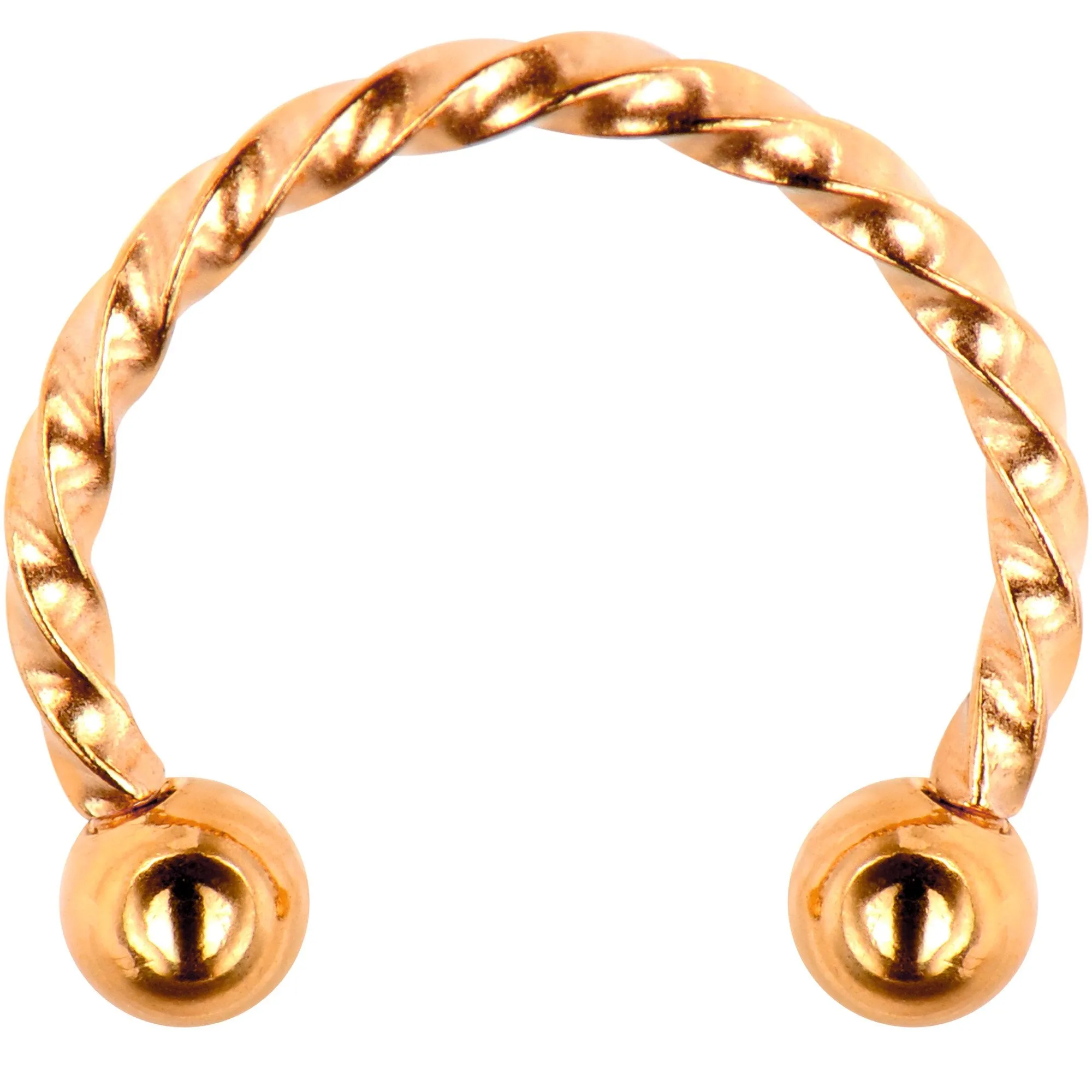 16 Gauge 3/8 Rose Gold Tone Twisted Horseshoe Circular Barbell