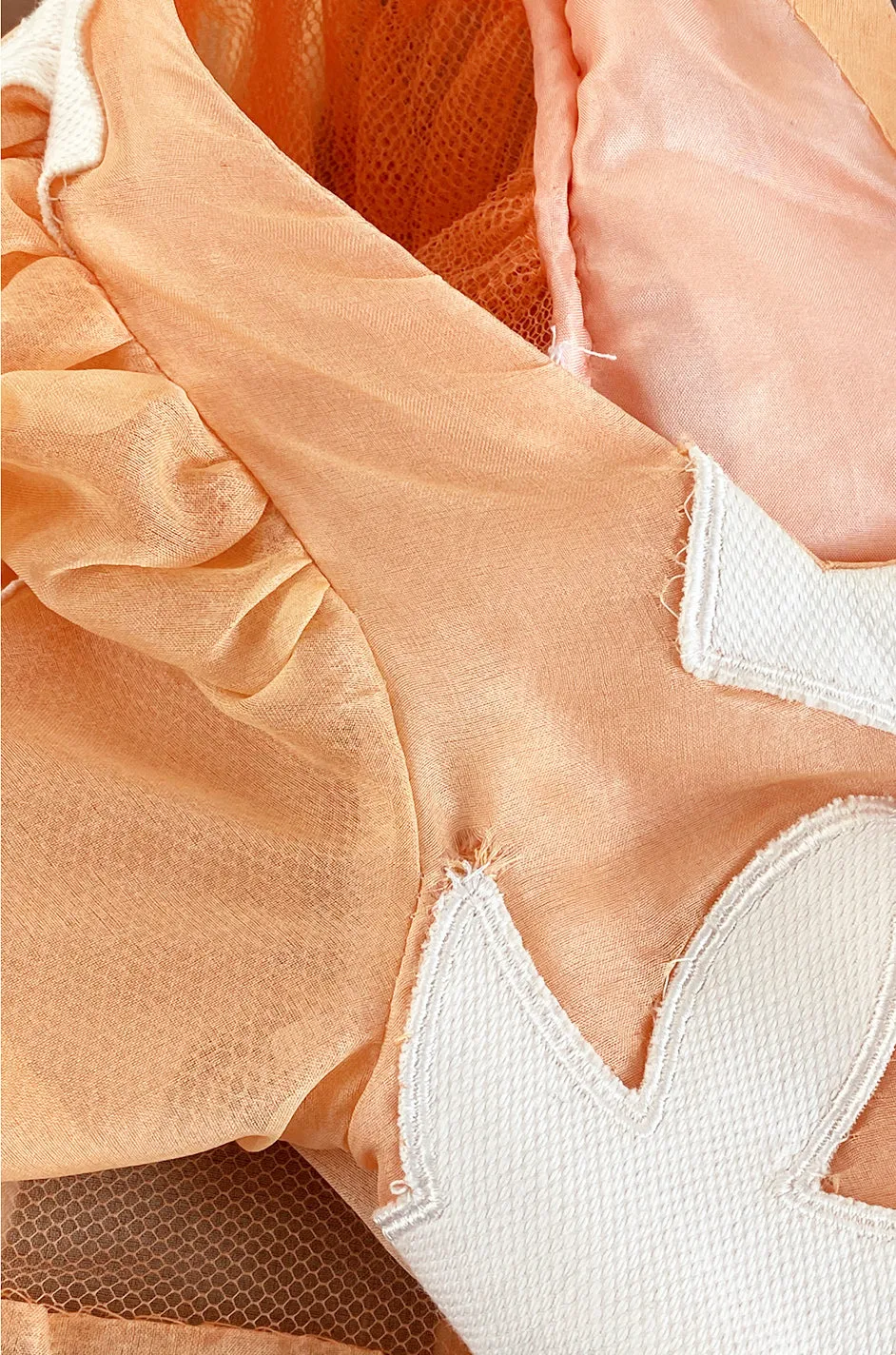 1960s Arnold Scaasi Couture Peach Silk Organza Dress w Incredible Sleeves