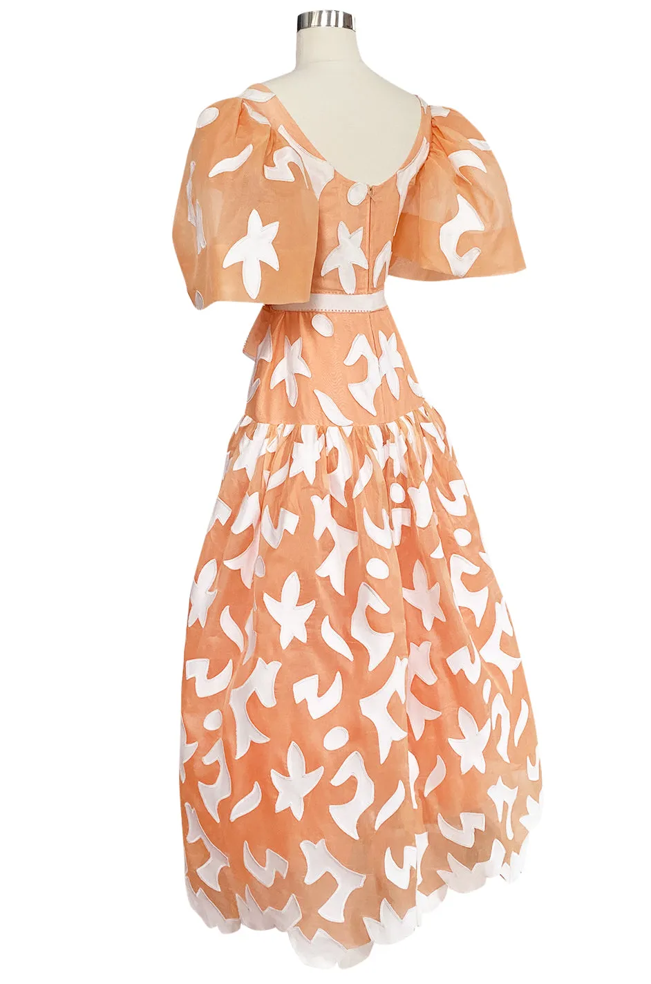1960s Arnold Scaasi Couture Peach Silk Organza Dress w Incredible Sleeves