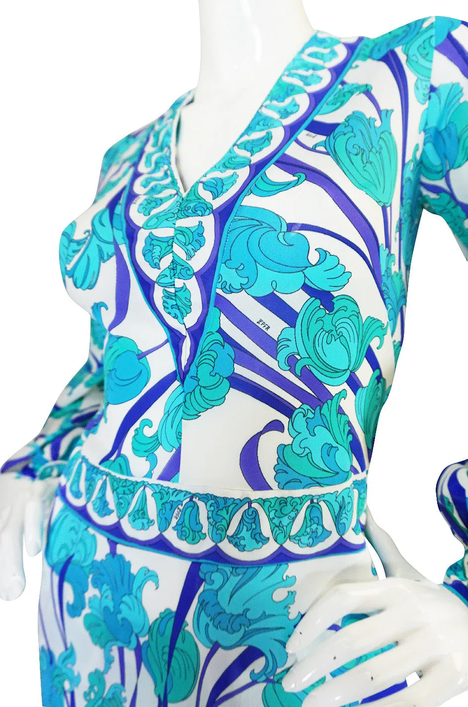 1960s Blue Floral Formfit Pucci Nylon Dress & Panties