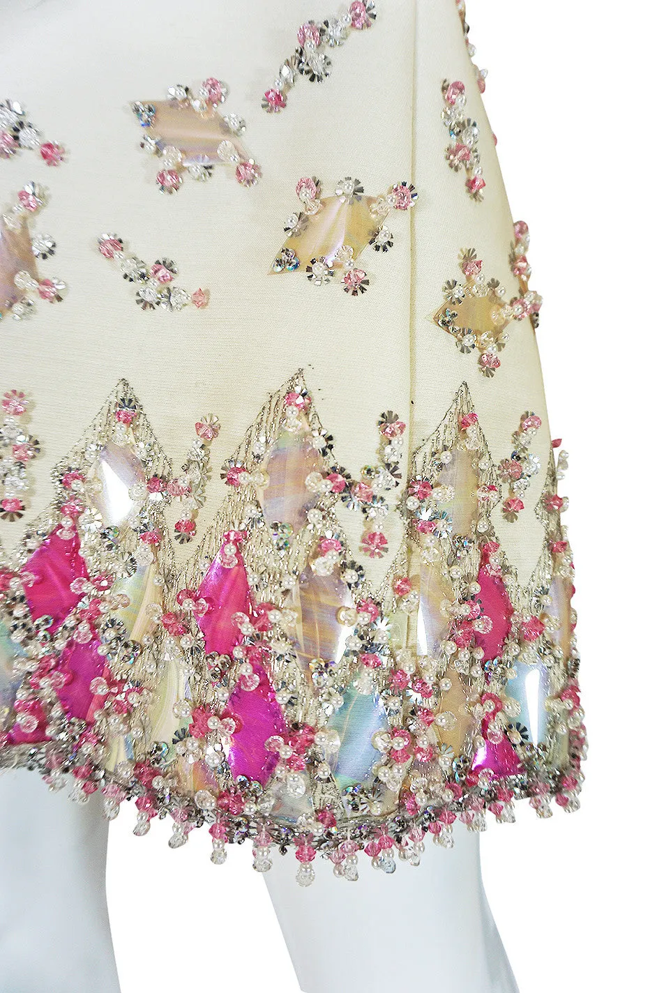 1960s Cream with Pink Beaded Sequin Malcolm Starr Dress