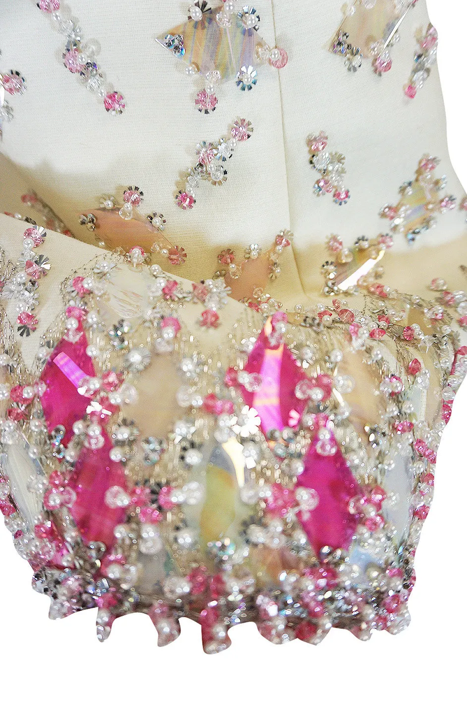 1960s Cream with Pink Beaded Sequin Malcolm Starr Dress