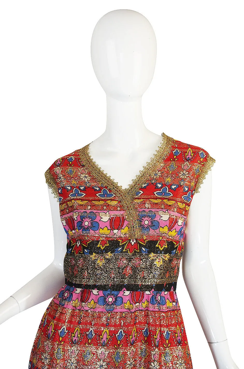 1960s Metallic & Print Malcolm Starr Maxi Dress