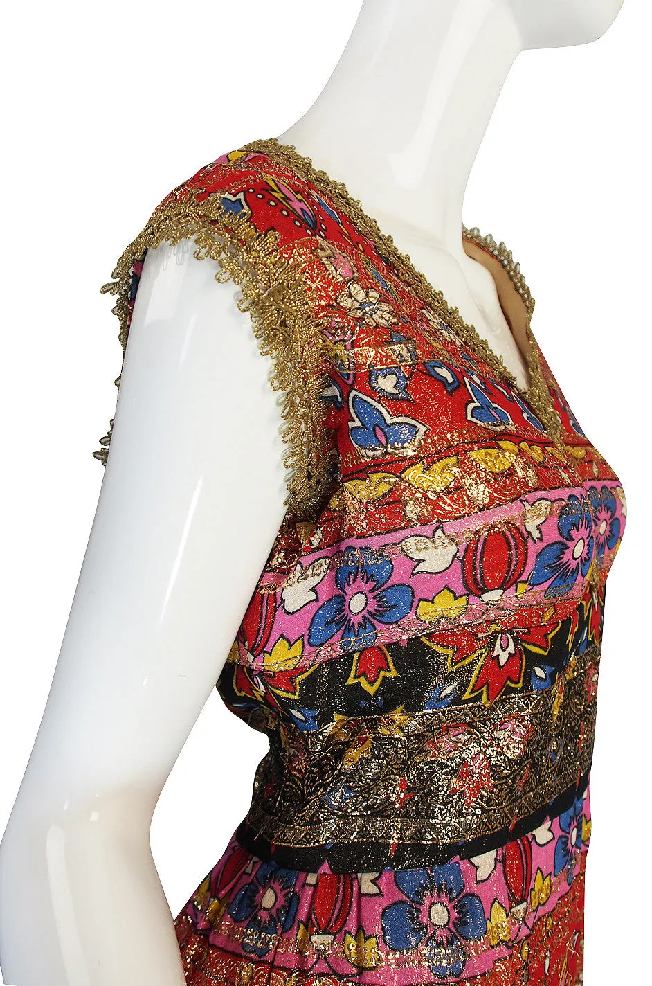1960s Metallic & Print Malcolm Starr Maxi Dress