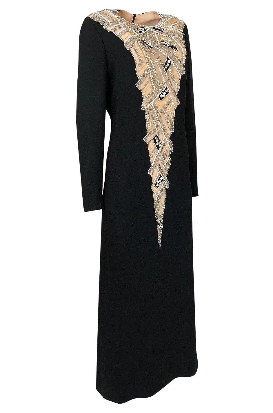 1960s Mr Blackwell Custom Label Crystal, Bead and Pearl Illusion Dress