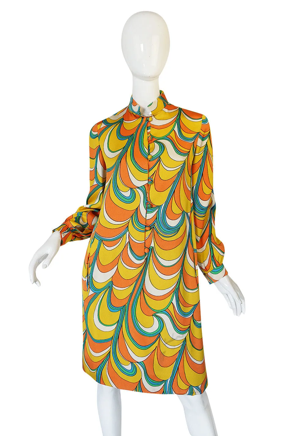 1960s Multi Color Geoffrey Beene Silk Twill Shift Dress
