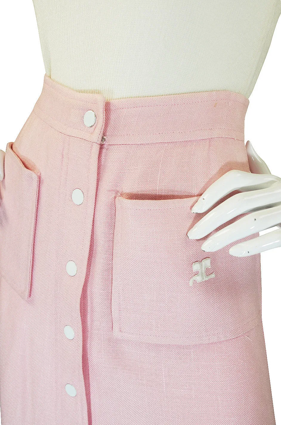 1960s Numbered Courreges Pink Skirt & Sweater Set