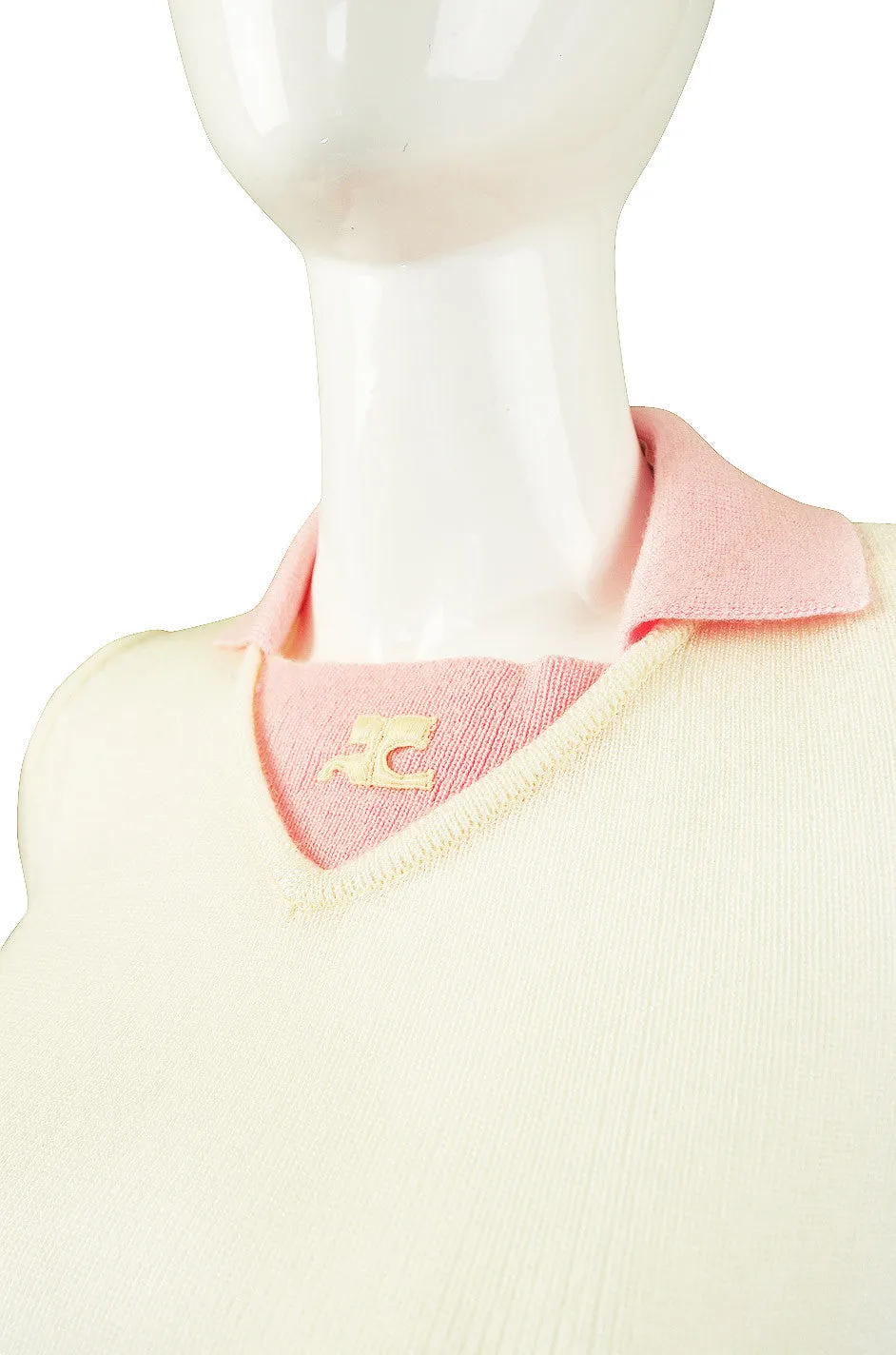 1960s Numbered Courreges Pink Skirt & Sweater Set