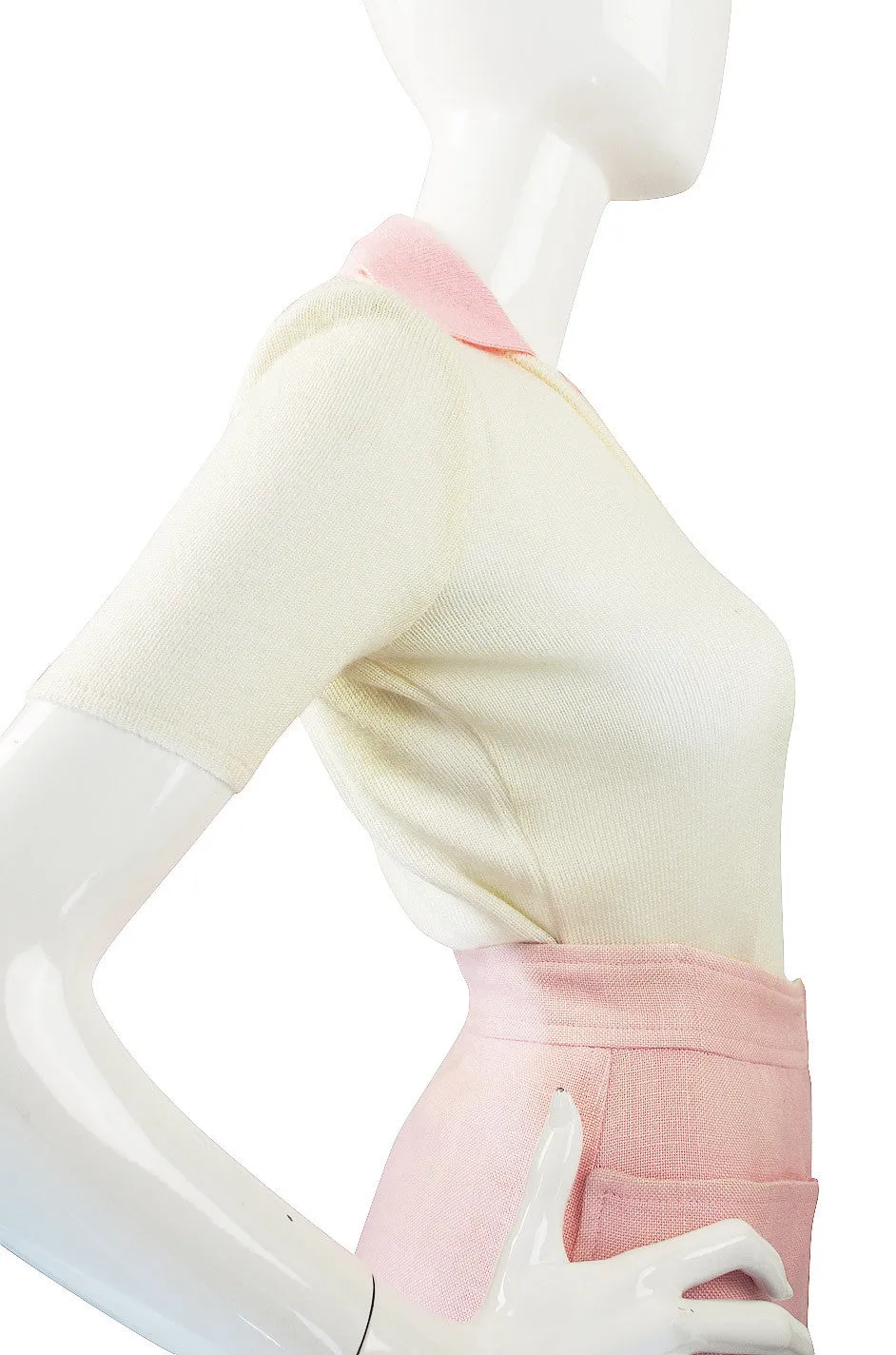 1960s Numbered Courreges Pink Skirt & Sweater Set