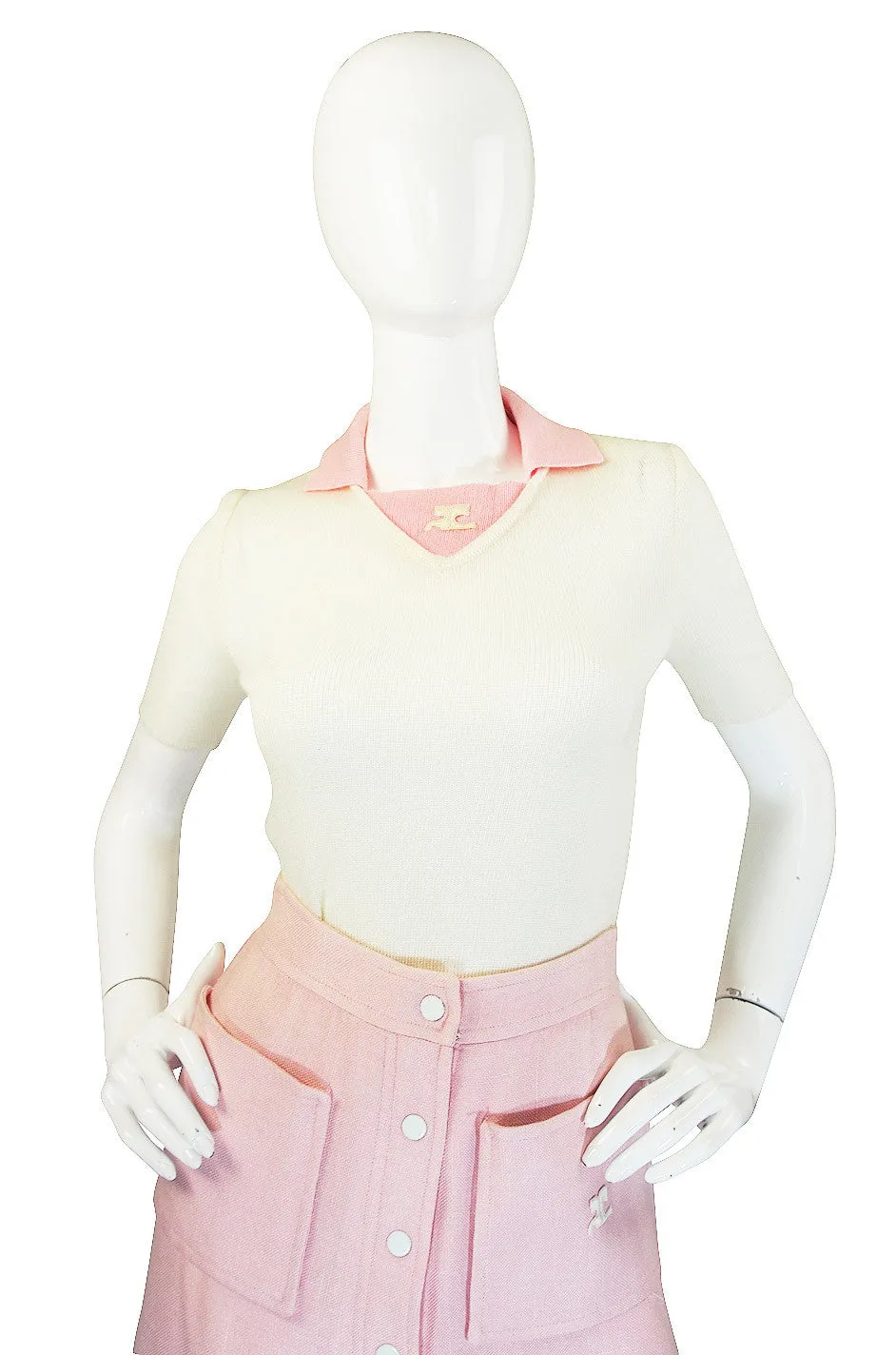 1960s Numbered Courreges Pink Skirt & Sweater Set
