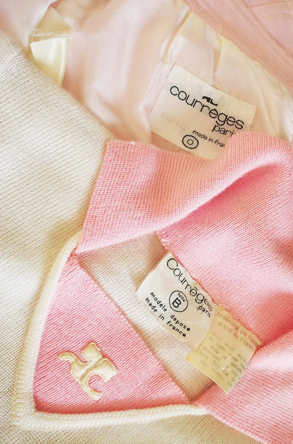 1960s Numbered Courreges Pink Skirt & Sweater Set