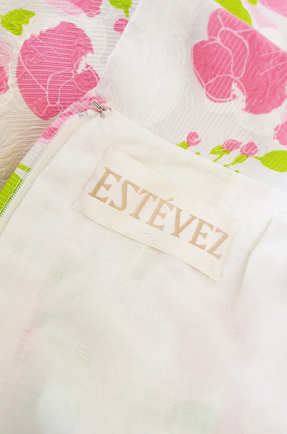 1960s Pink Floral Print Estevez Maxi Dress