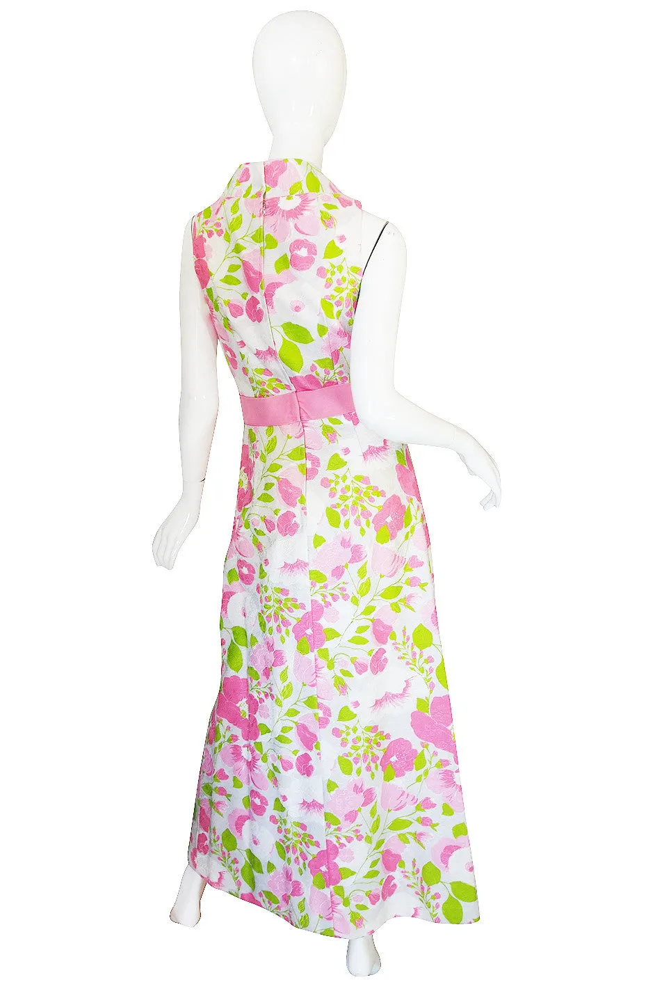 1960s Pink Floral Print Estevez Maxi Dress