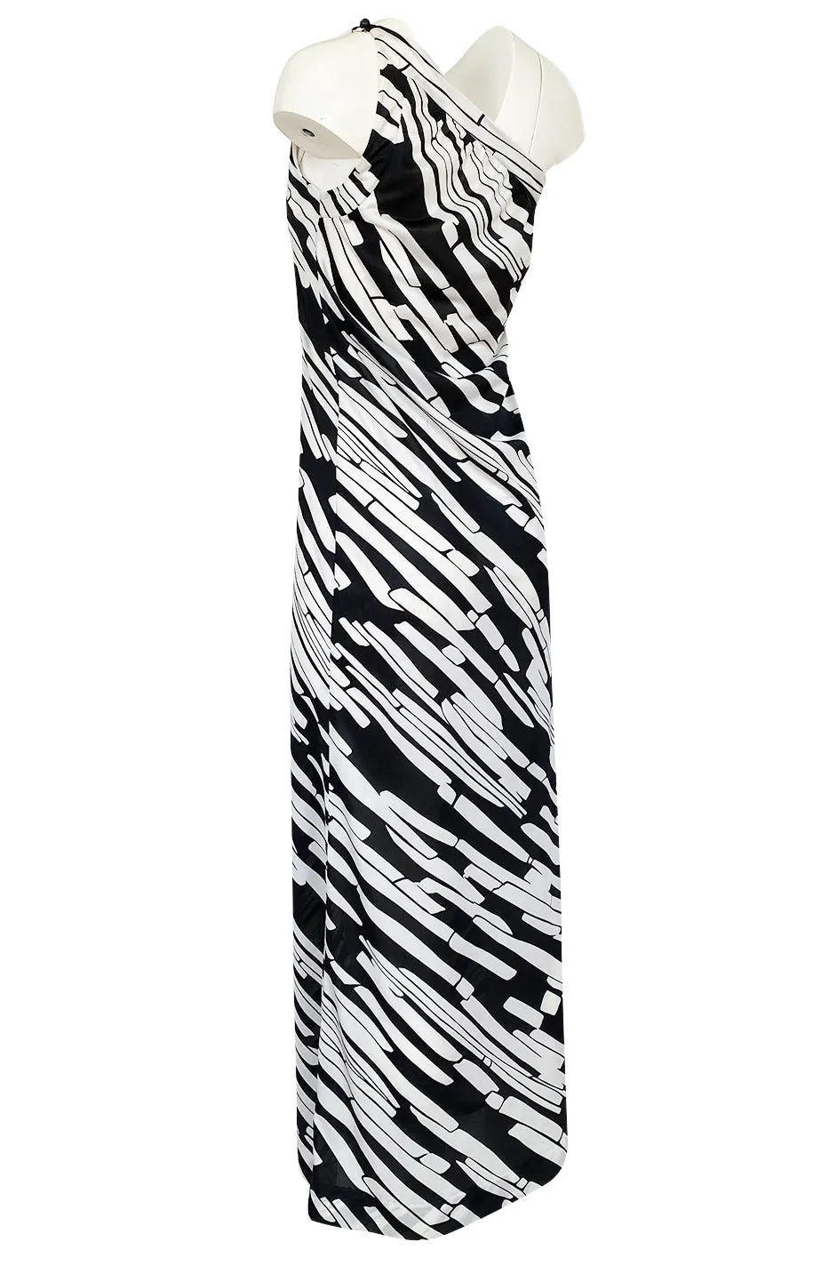 1970s Donald Brooks for Sinclair One Shoulder Black & White Nylon Dress