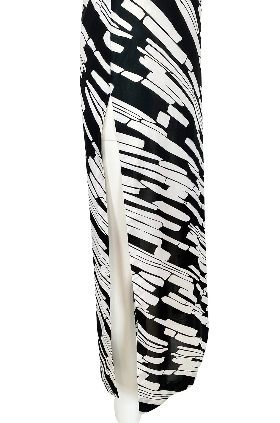 1970s Donald Brooks for Sinclair One Shoulder Black & White Nylon Dress