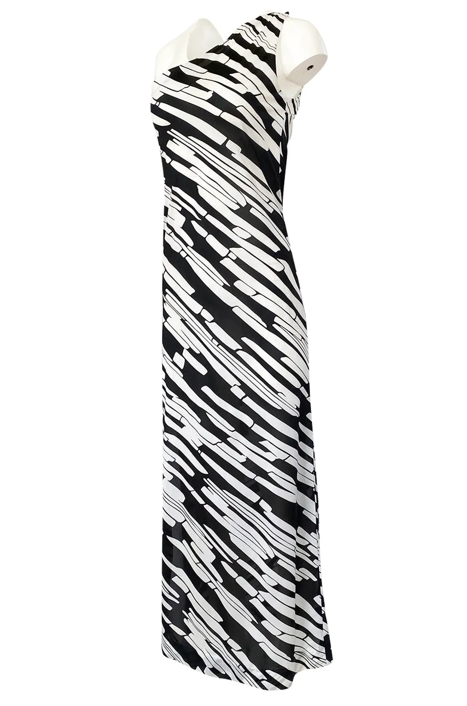 1970s Donald Brooks for Sinclair One Shoulder Black & White Nylon Dress