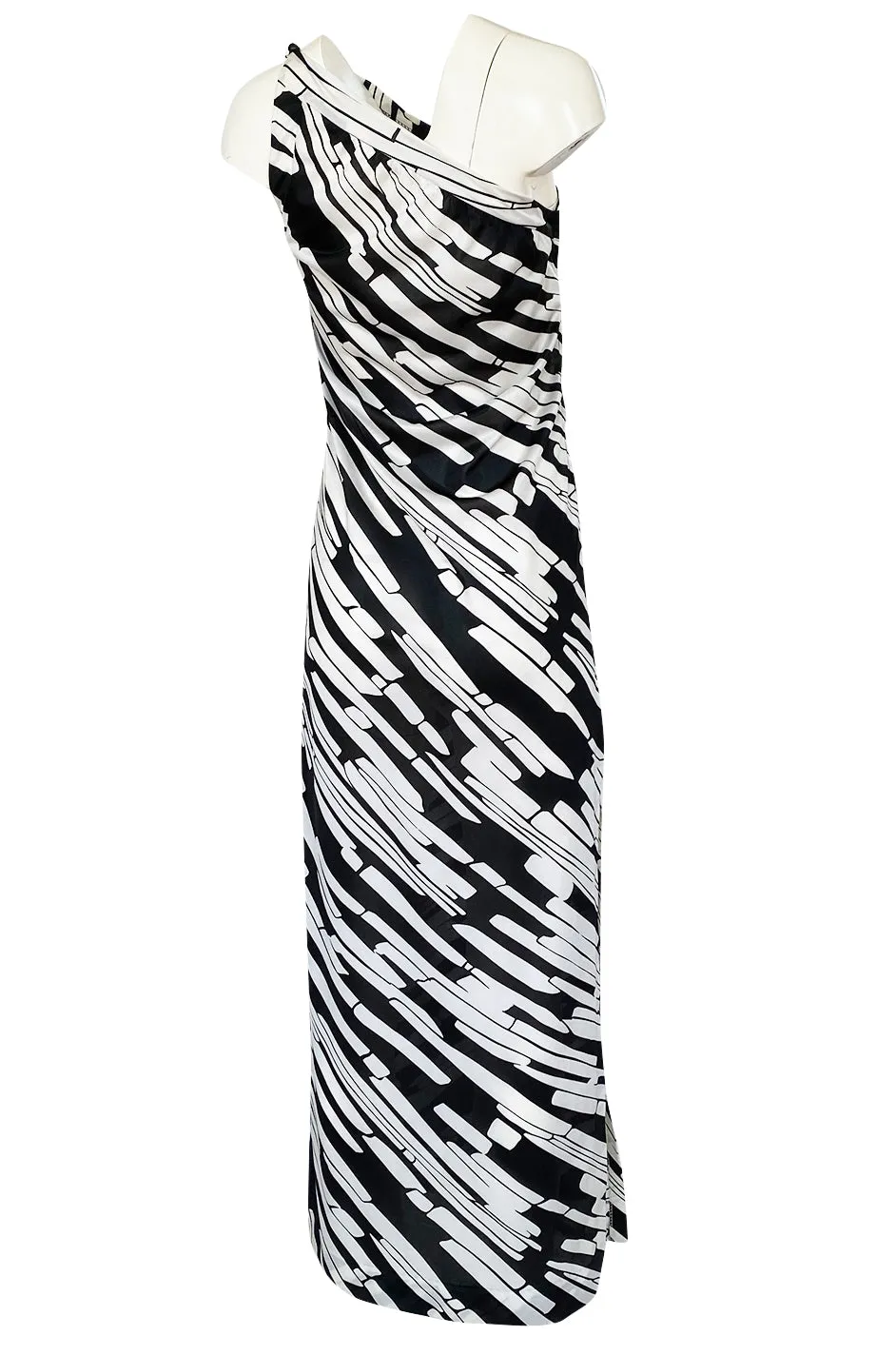 1970s Donald Brooks for Sinclair One Shoulder Black & White Nylon Dress