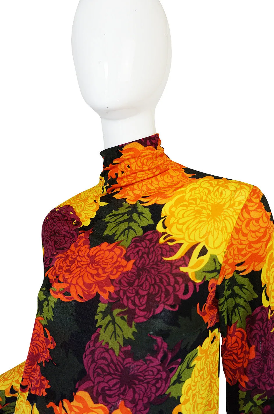 1970s La Mendola Printed Floral Silk Jersey Dress