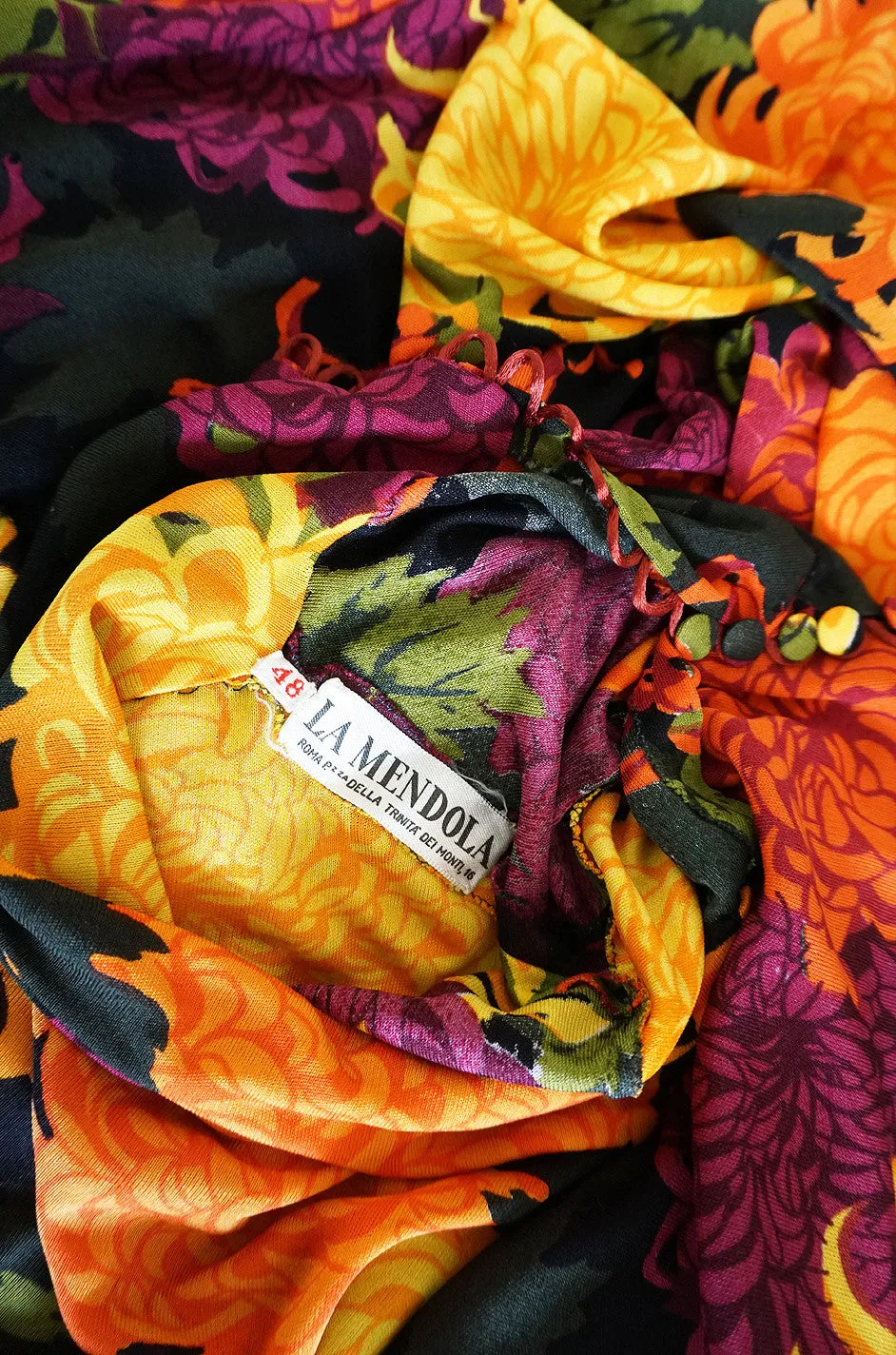 1970s La Mendola Printed Floral Silk Jersey Dress