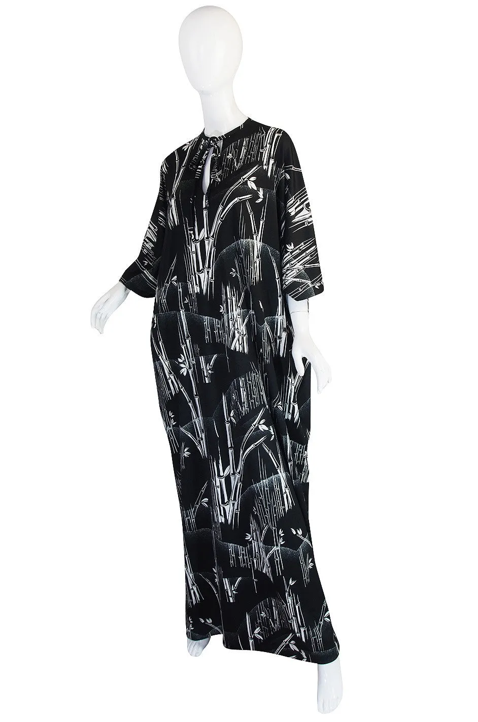 1970s Lanvin Black & White Print Jersey Caftan