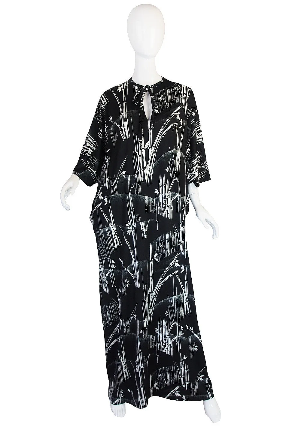 1970s Lanvin Black & White Print Jersey Caftan