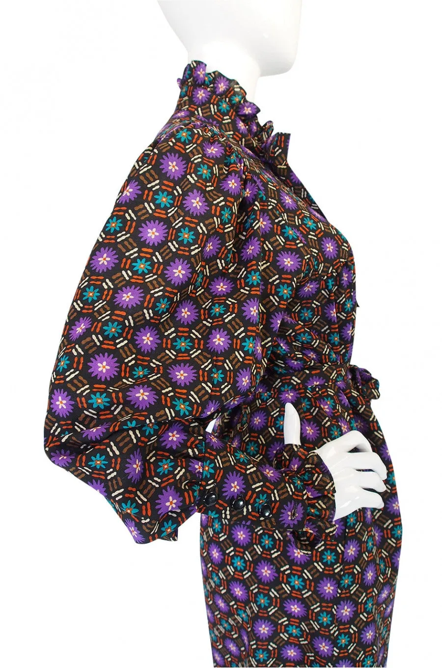 1970s Yves Saint Laurent Print Challis Dress