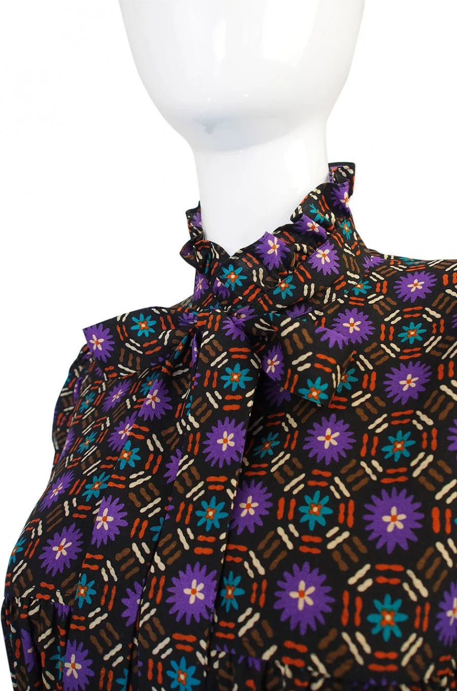 1970s Yves Saint Laurent Print Challis Dress