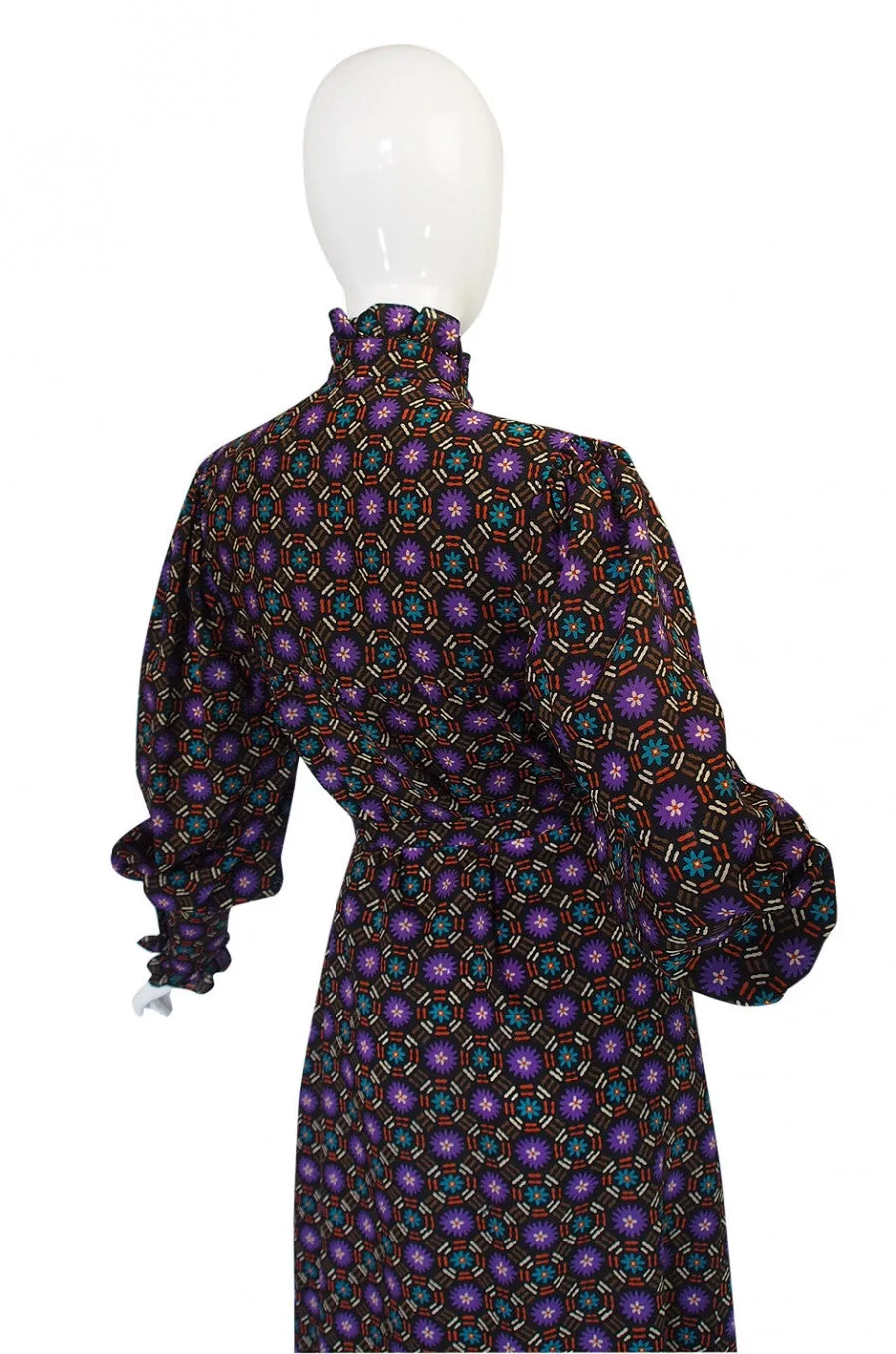 1970s Yves Saint Laurent Print Challis Dress