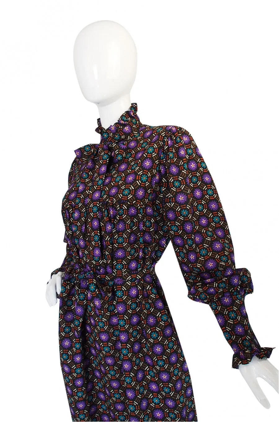 1970s Yves Saint Laurent Print Challis Dress
