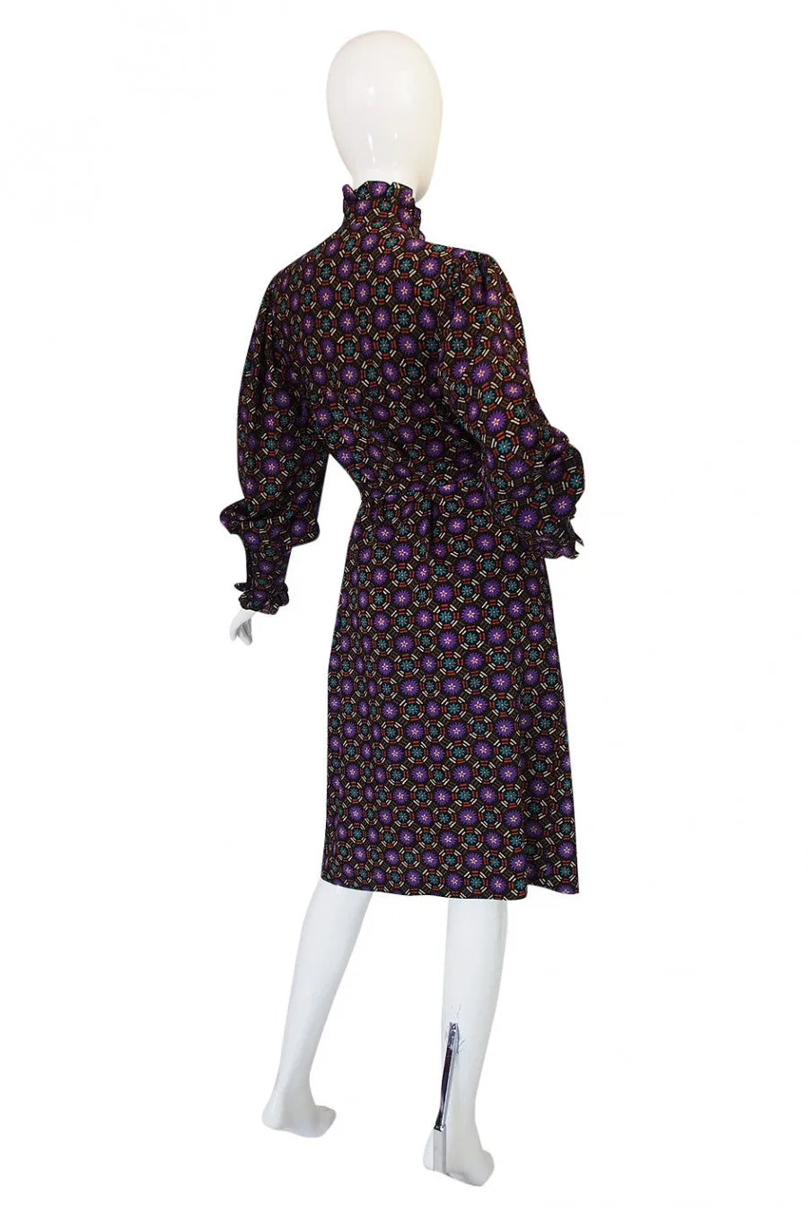 1970s Yves Saint Laurent Print Challis Dress