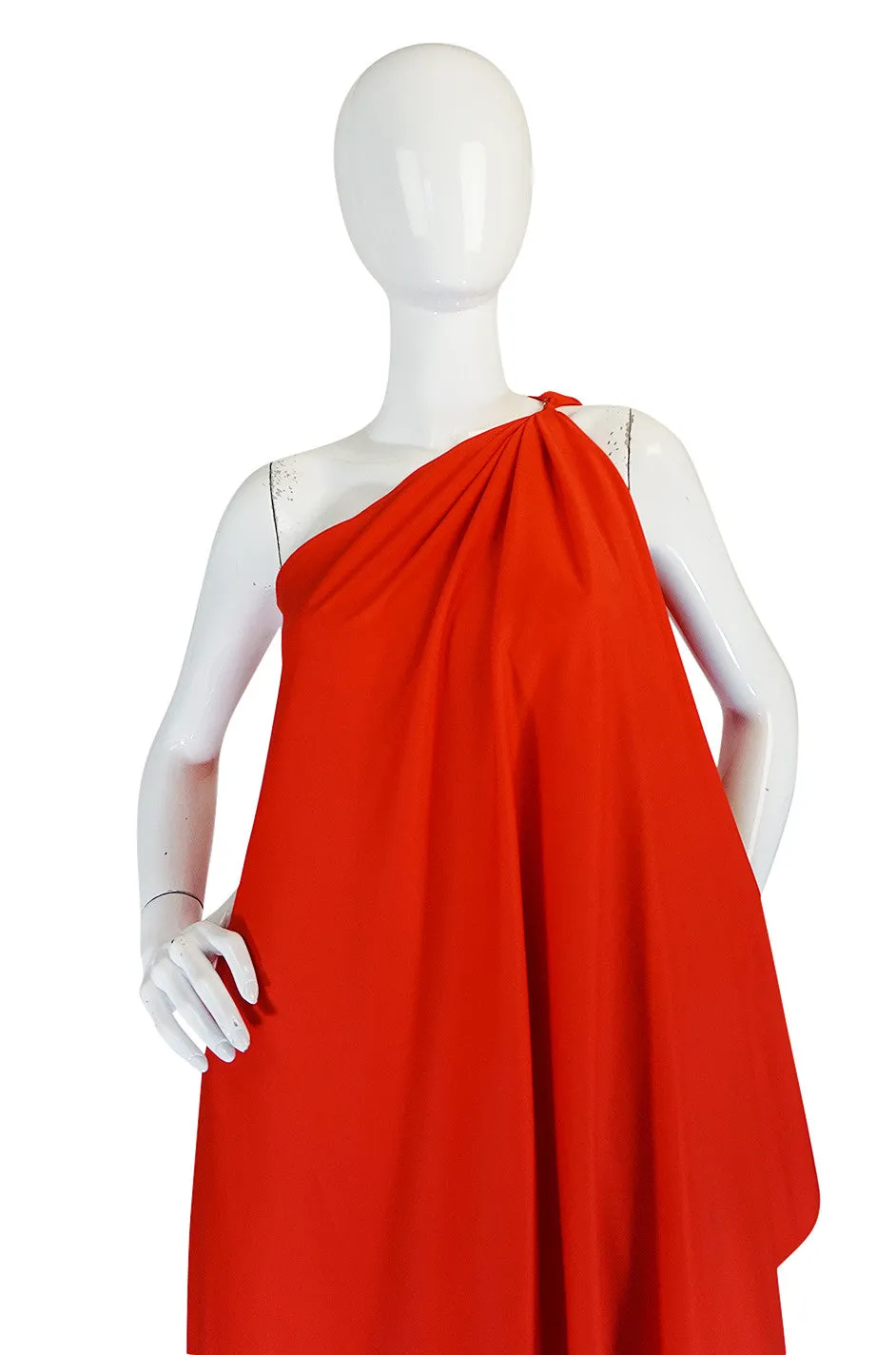1978 Red Halston One Shoulder Jersey Dress As Seen on Kate Moss
