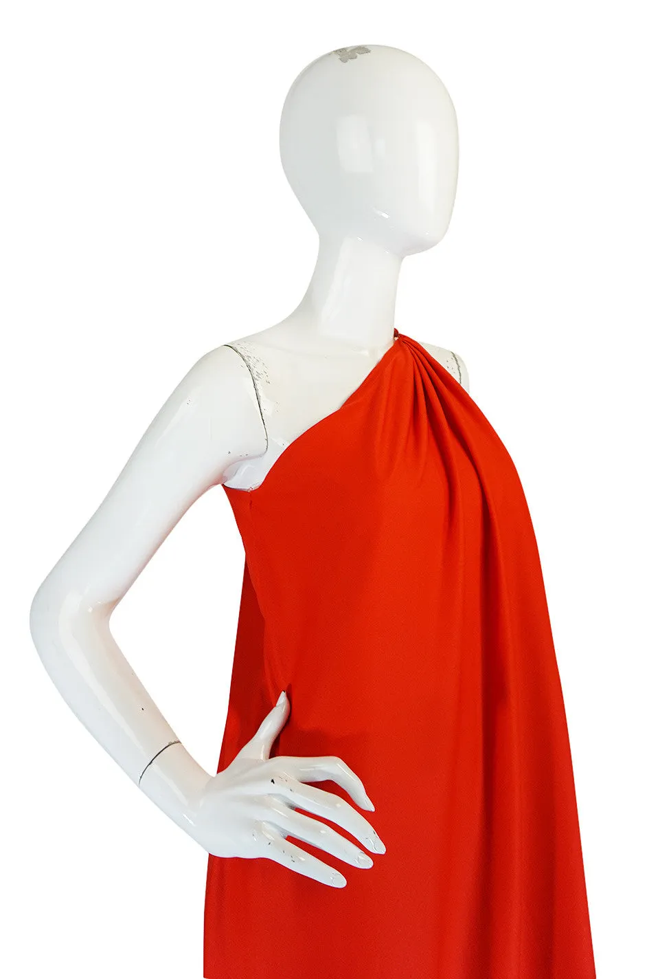 1978 Red Halston One Shoulder Jersey Dress As Seen on Kate Moss