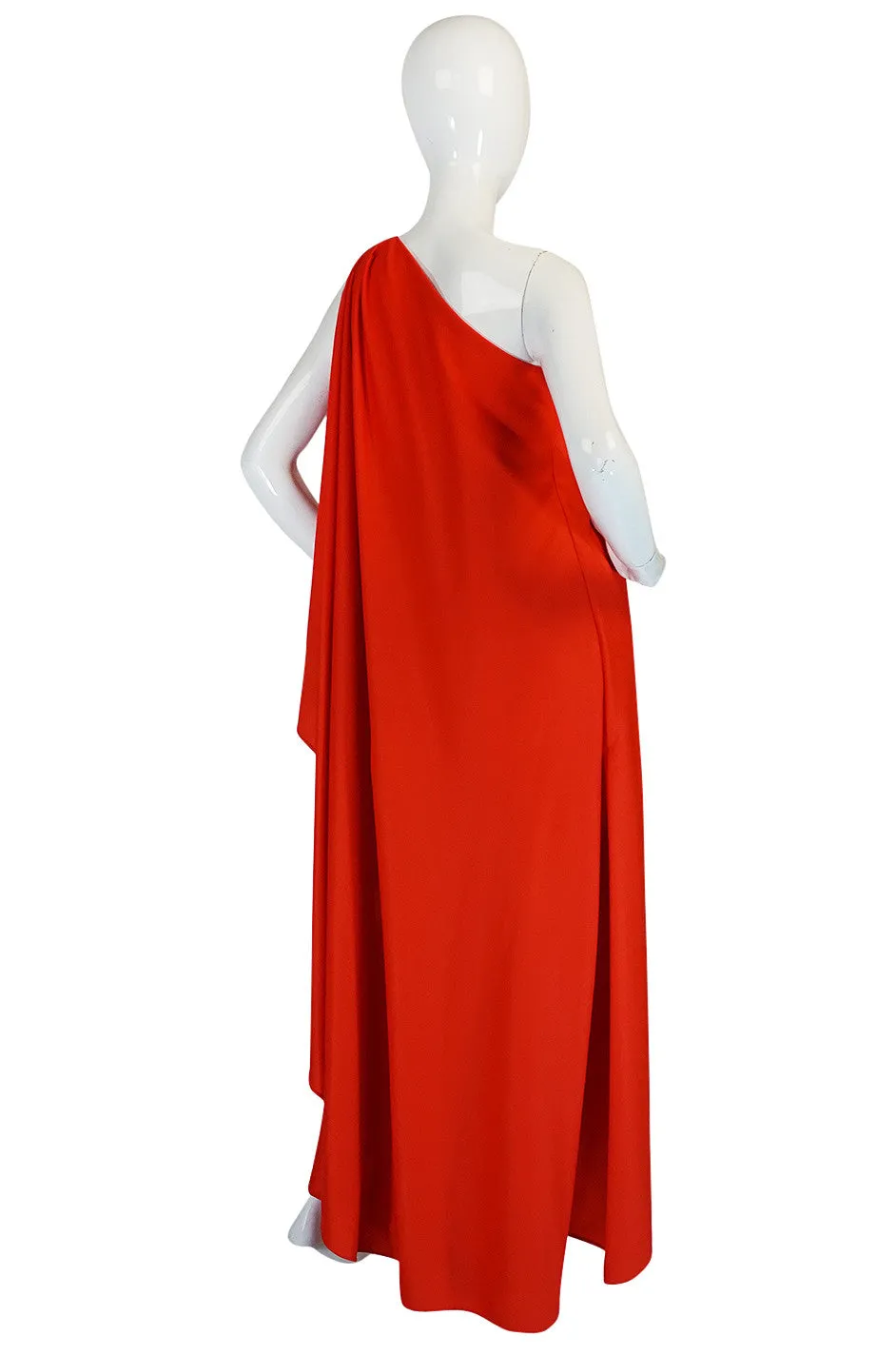 1978 Red Halston One Shoulder Jersey Dress As Seen on Kate Moss