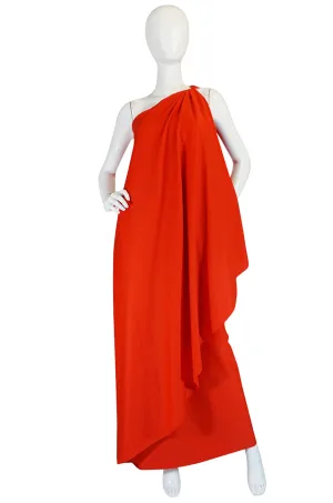 1978 Red Halston One Shoulder Jersey Dress As Seen on Kate Moss