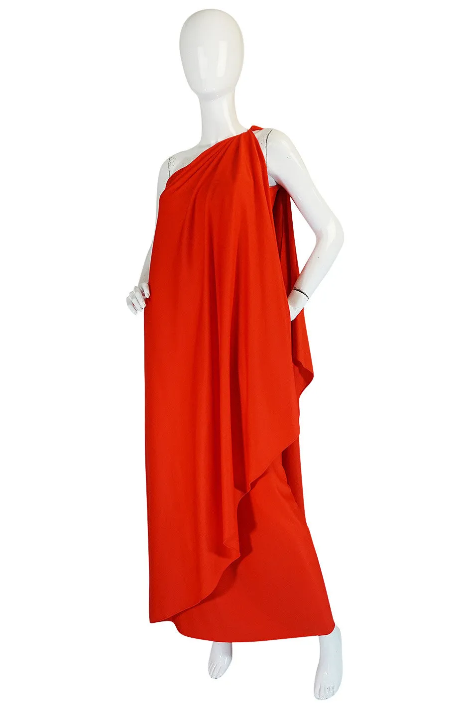 1978 Red Halston One Shoulder Jersey Dress As Seen on Kate Moss