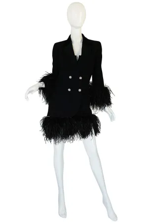 1980s Dramatic Feathered Louis Feraud Dress and Jacket
