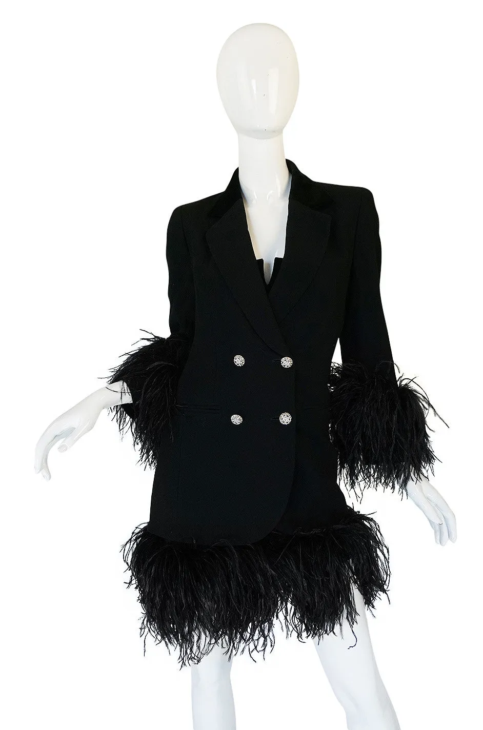 1980s Dramatic Feathered Louis Feraud Dress and Jacket