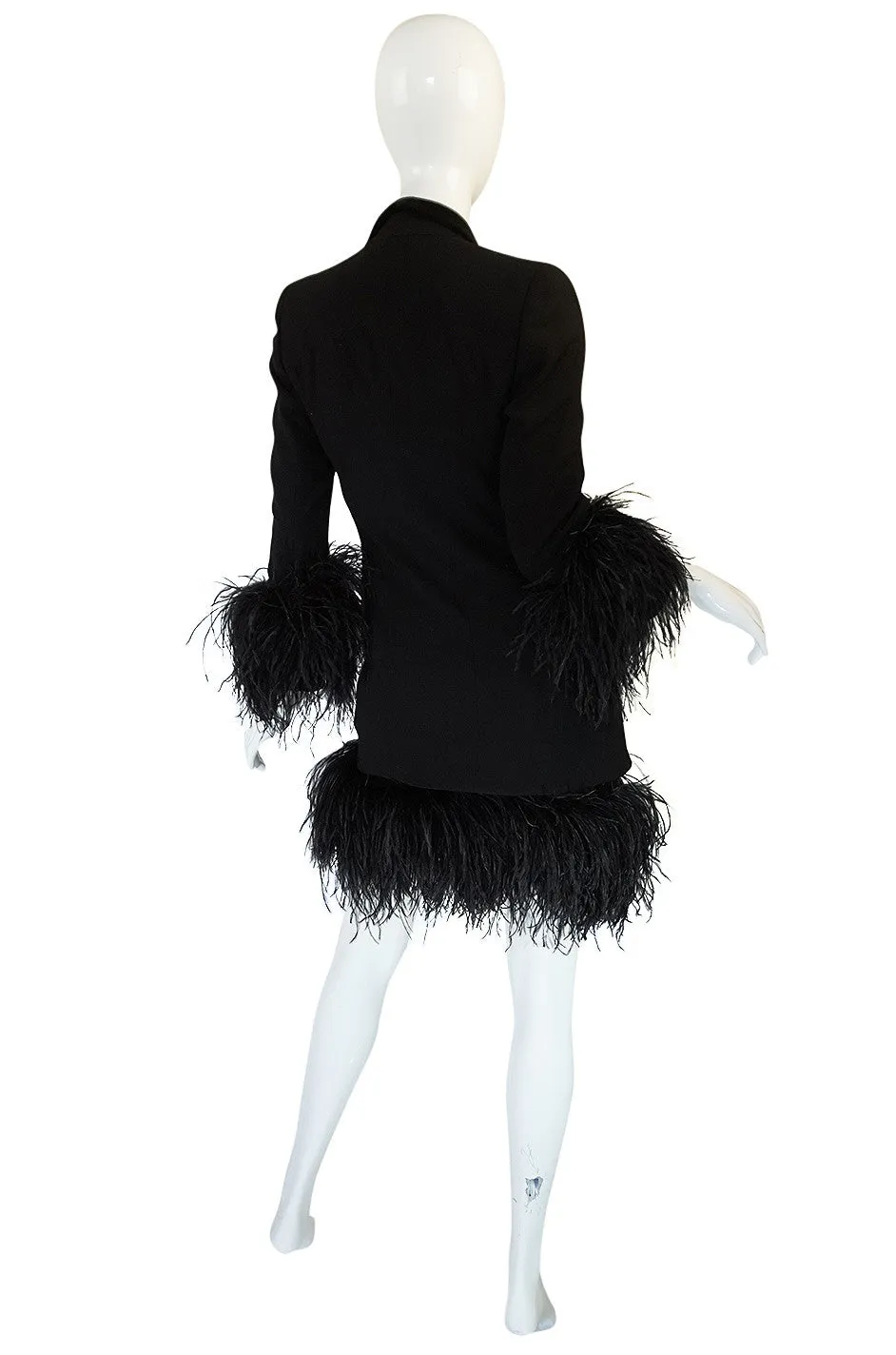 1980s Dramatic Feathered Louis Feraud Dress and Jacket