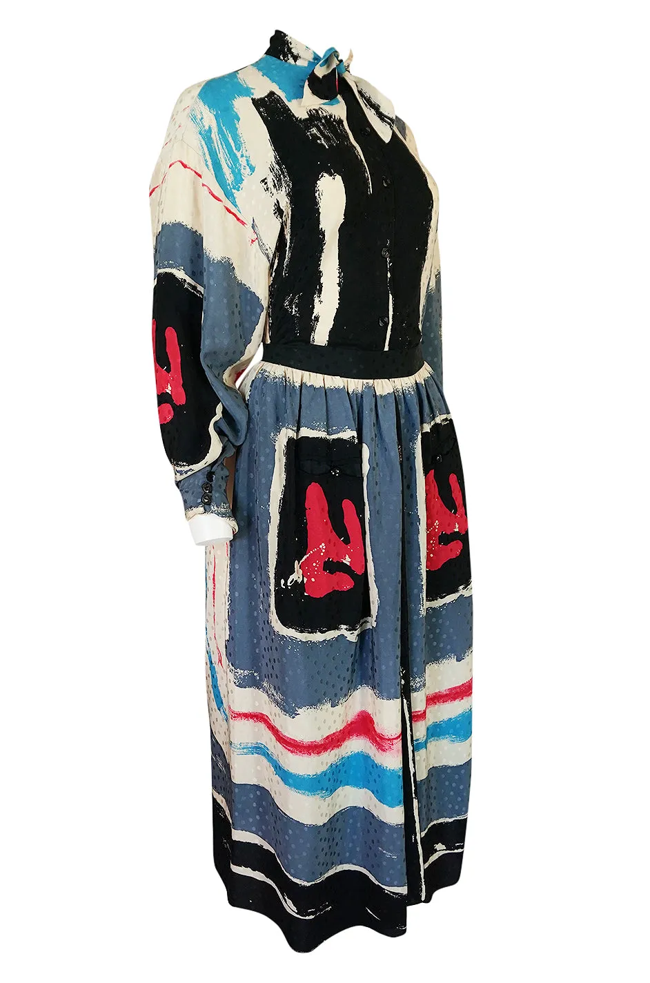 1980s Michaele Vollbracht Too Printed Silk Skirt & Top Set