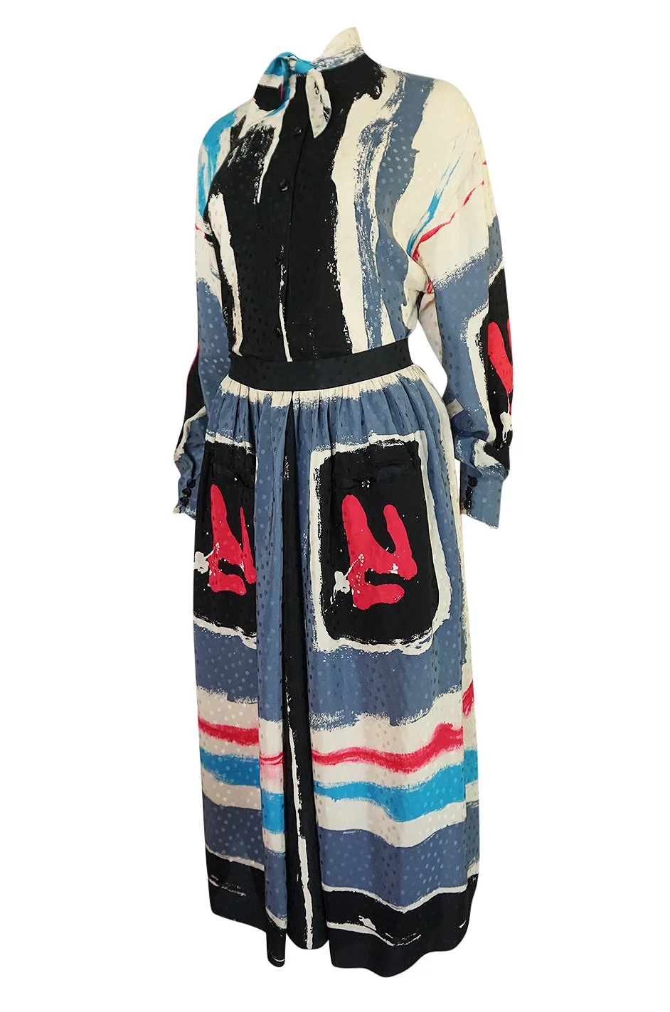 1980s Michaele Vollbracht Too Printed Silk Skirt & Top Set