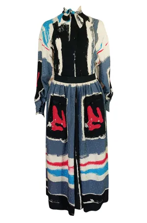 1980s Michaele Vollbracht Too Printed Silk Skirt & Top Set