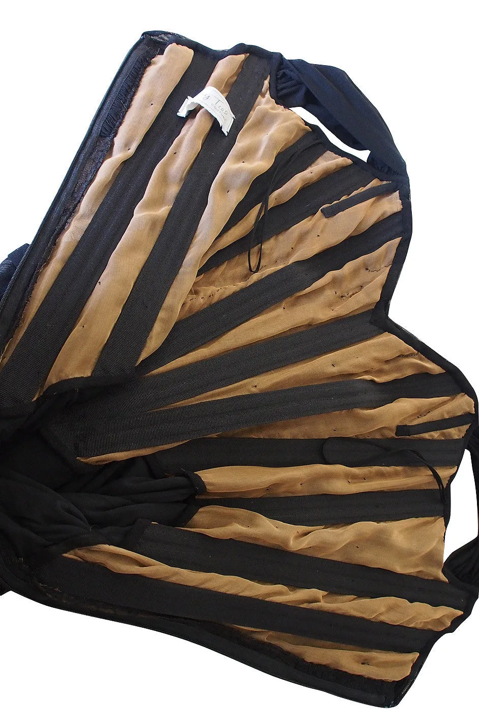 1980s Vicky Tiel Couture Black Silk Net & Lace Corset Gown