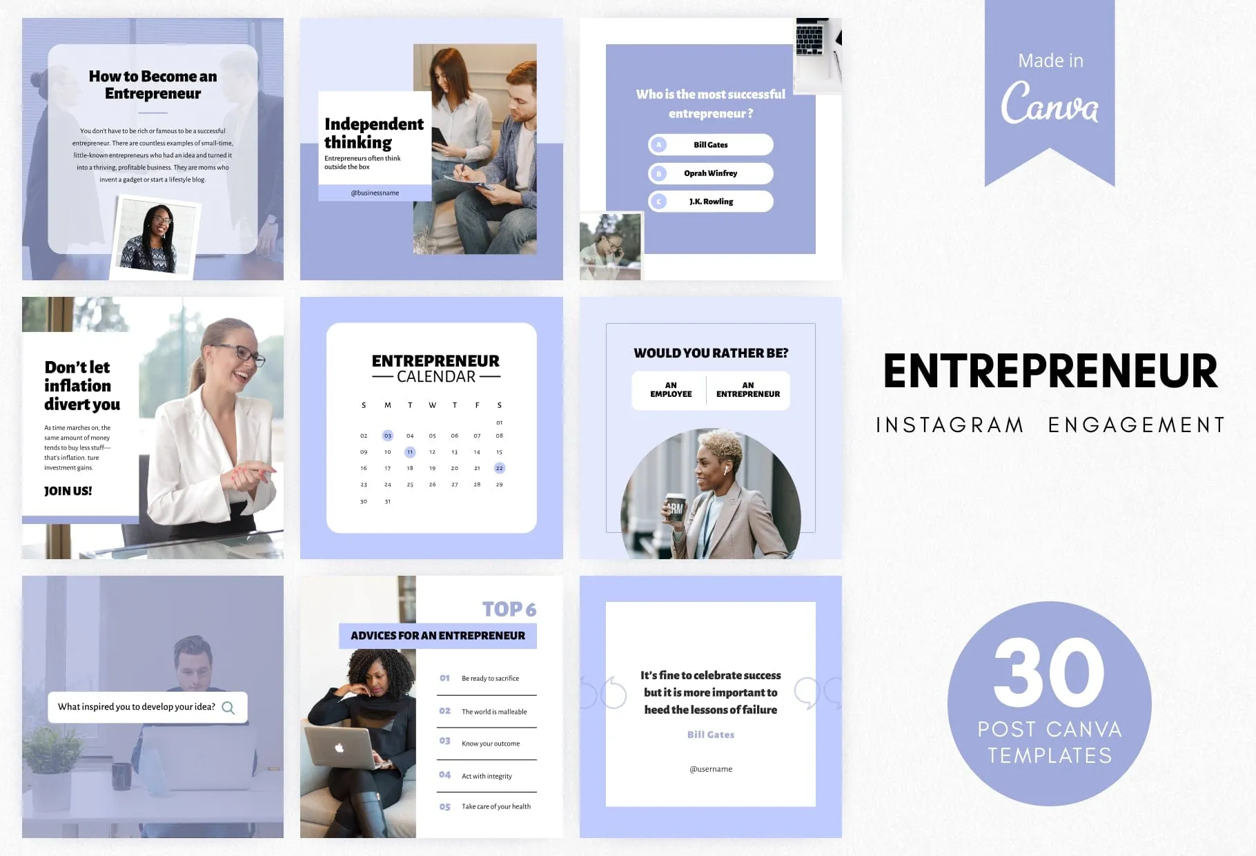 30 Entrepreneur Instagram Post Canva Templates