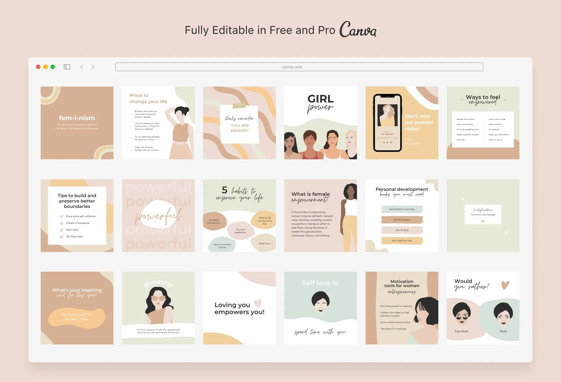 30 Women Empowerment Instagram Post Canva Templates